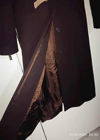 Kahverengi kemerli kaşe kaban - Görsel 4