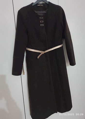 Kahverengi kemerli kaşe kaban - Görsel 6