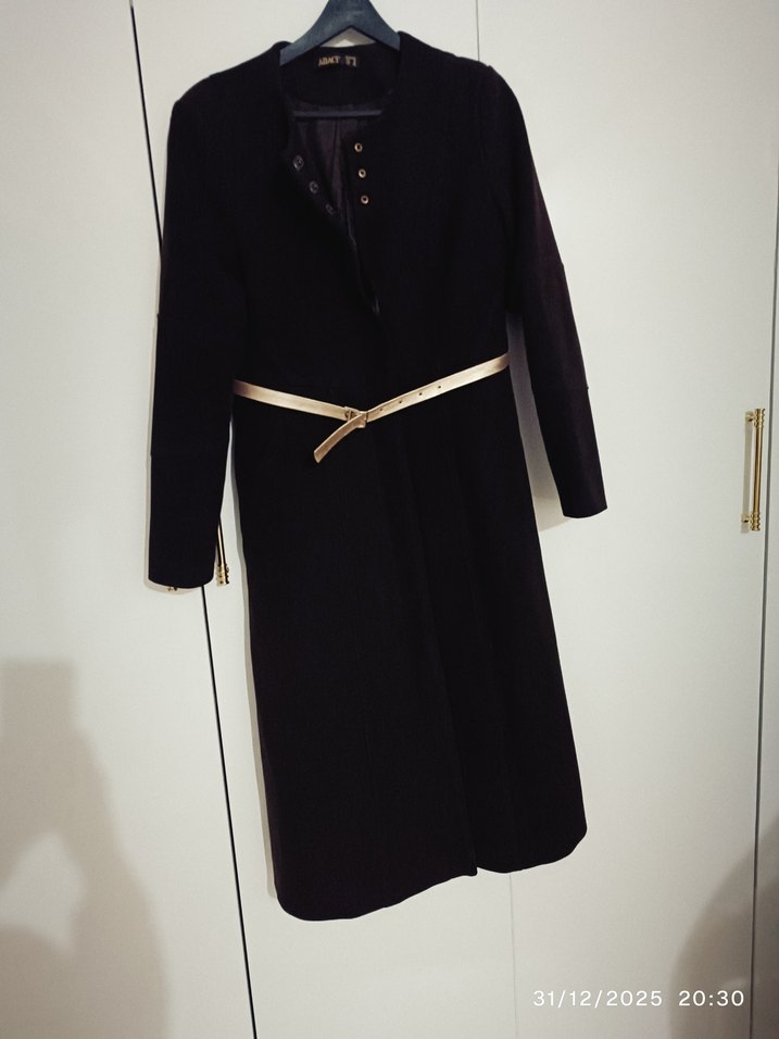 Kahverengi kemerli kaşe kaban - Görsel 2