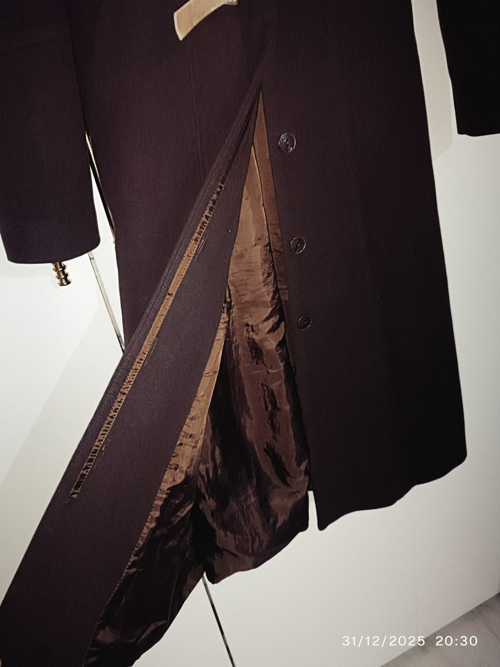 Kahverengi kemerli kaşe kaban - Görsel 4