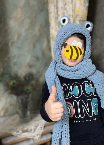 Yeşil Örgü Çocuk Bere atkılı - Görsel 2