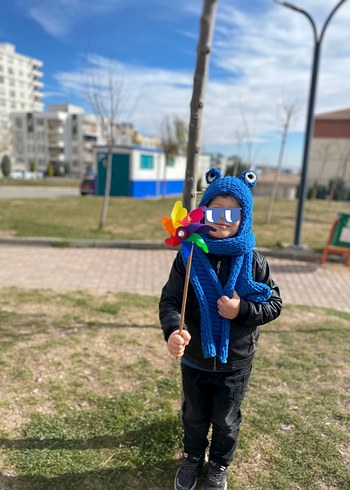 Yeşil Örgü Çocuk Bere atkılı - Görsel 3