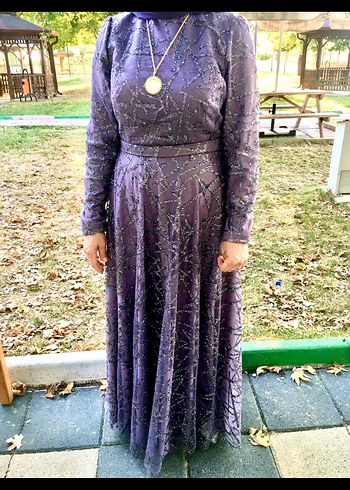 Mor Uzun Kollu Bohem Abiye Elbise - Görsel 6