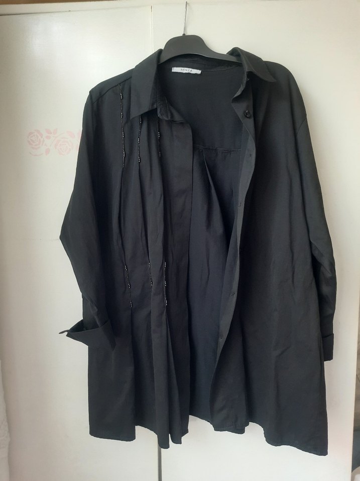 Düğmeli Siyah Gömlek tunik - Görsel 2