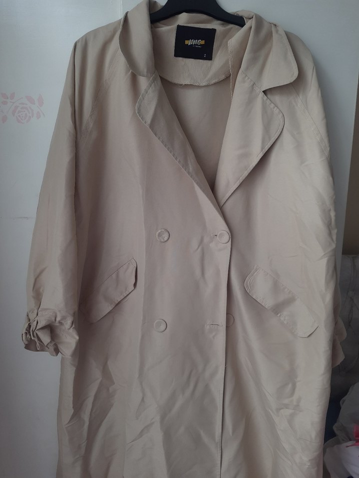 Krem Kadın Uzun Keten Trençkot - Görsel 2