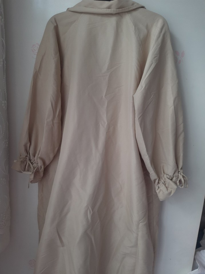 Krem Kadın Uzun Keten Trençkot - Görsel 3