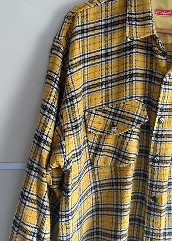l/xl Beden Sarı Ekose Desenli Uzun Kollu Unisex Vintage Gömlek