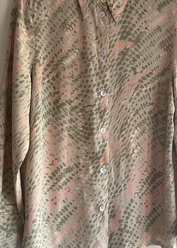 l Beden çeşitli Renk Bej Yılan Desenli Uzun Kollu Unisex Vintage Gömlek