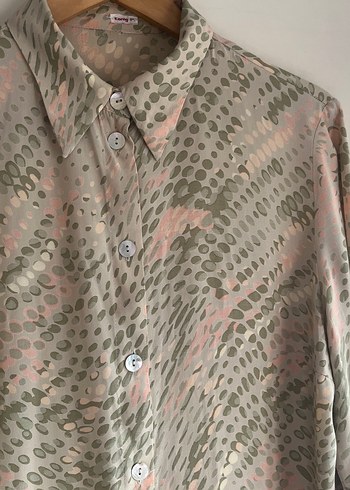 American Vintage Bej Yılan Desenli Uzun Kollu Unisex Vintage Gömlek