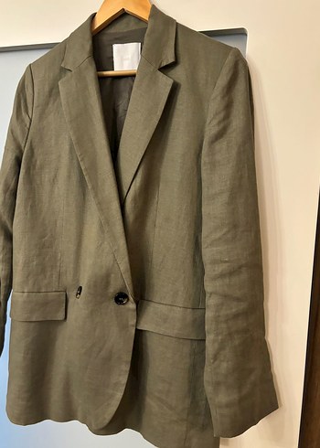 m Beden Mango Düğmeli Keten Kadın Blazer Ceket