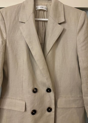 m Beden Mango Bej Keten Kadın Blazer Ceket