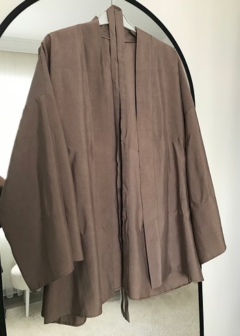 Bej Uzun Keten Kadın Kimono