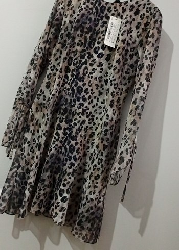 Leopar şifon elbise - Görsel 5