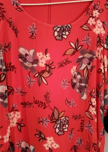 Kırmızı Baskılı Salaş Uzun Elbise - Görsel 3