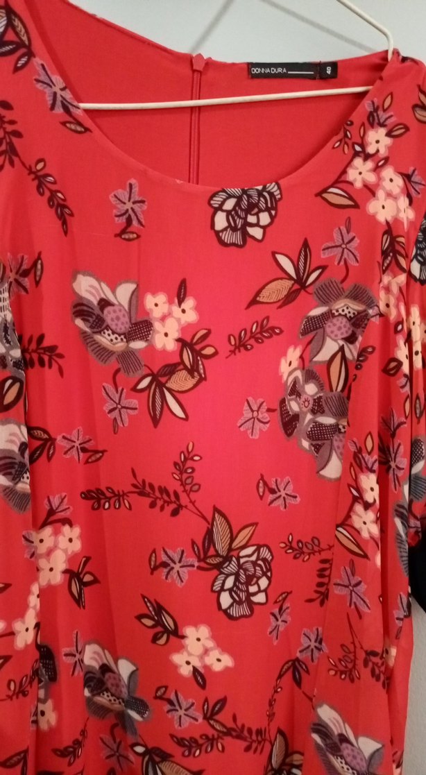 Kırmızı Baskılı Salaş Uzun Elbise - Görsel 3