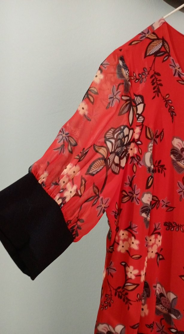 Kırmızı Baskılı Salaş Uzun Elbise - Görsel 2