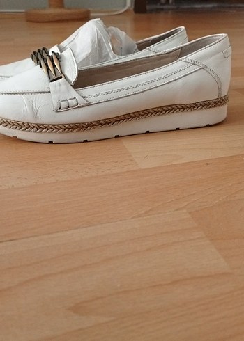 Beyaz Deri Kadın Dolgu Topuk Espadril - Görsel 2