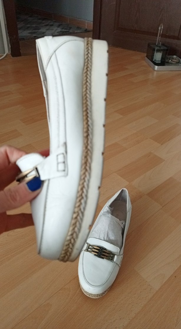 Beyaz Deri Kadın Dolgu Topuk Espadril - Görsel 4