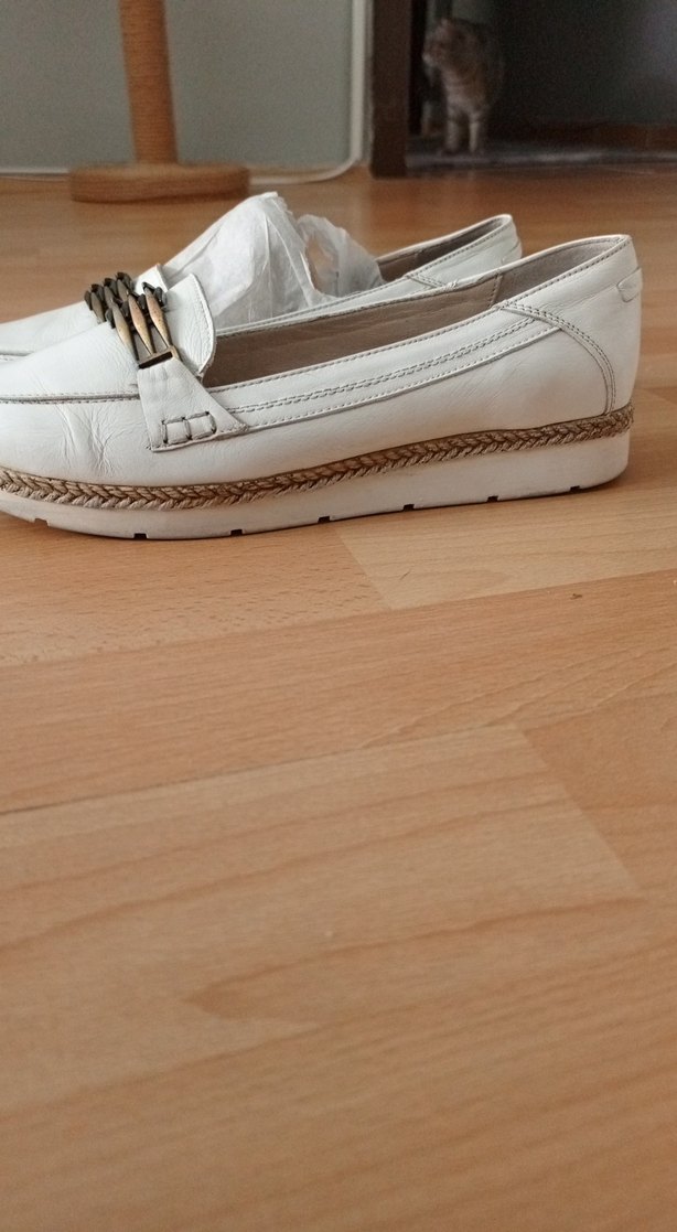 Beyaz Deri Kadın Dolgu Topuk Espadril - Görsel 2