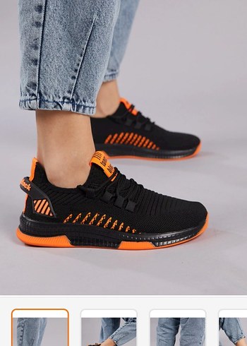 Turuncu Detaylı Siyah Bağcıklı Spor Ayakkabı - Görsel 5