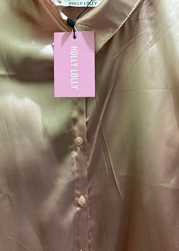 pembe Saten Kadın Gömlek hollylolly - Görsel 3