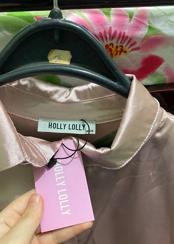 pembe Saten Kadın Gömlek hollylolly - Görsel 2