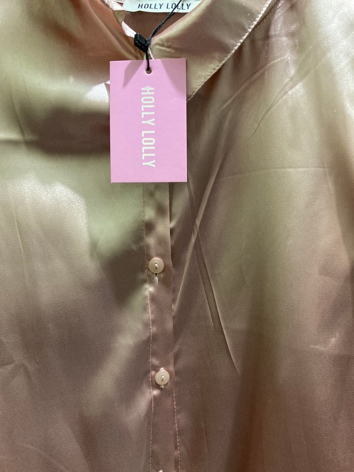 pembe Saten Kadın Gömlek hollylolly - Görsel 3