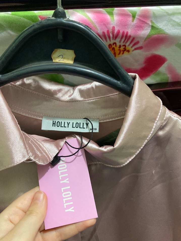 pembe Saten Kadın Gömlek hollylolly - Görsel 2