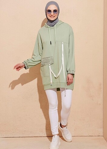 Diğer Kapüşonlu Hologram Şeritli Penye Sweatshirt