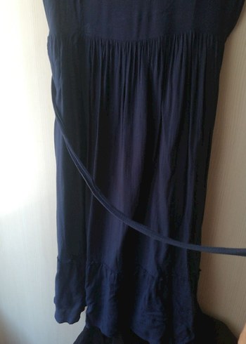 Lacivert Midi  Elbise, Fırfırlı, Kısa Kollu - Görsel 5