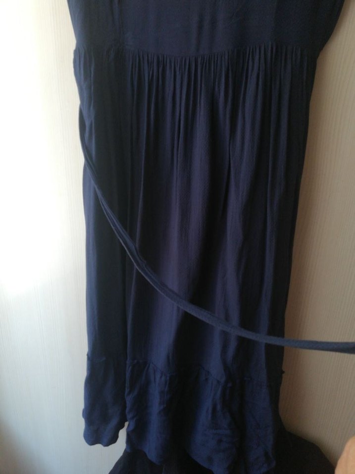Lacivert Midi  Elbise, Fırfırlı, Kısa Kollu - Görsel 5