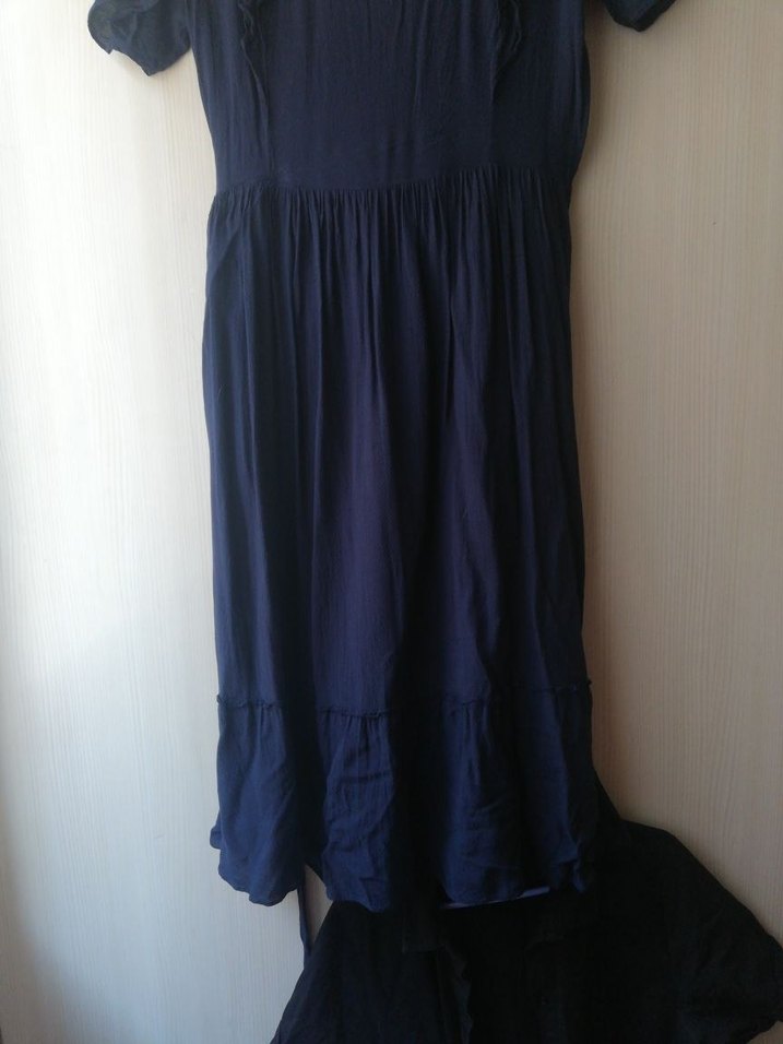 Lacivert Midi  Elbise, Fırfırlı, Kısa Kollu - Görsel 4