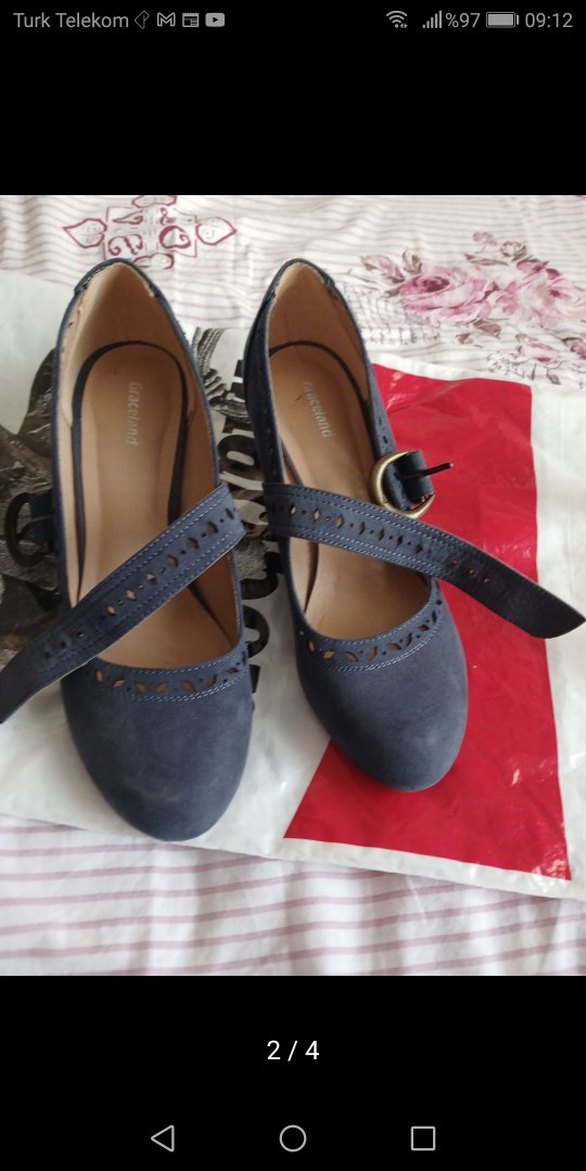 Mavi Süet Tokalı Topuklu Kadın Ayakkabı - Görsel 2