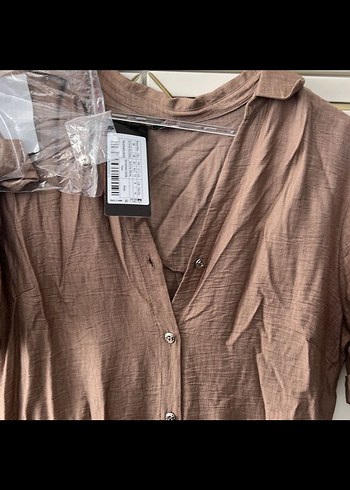 Bej Keten V Yaka Uzun Elbise - Görsel 4