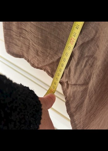 Bej Keten V Yaka Uzun Elbise - Görsel 7