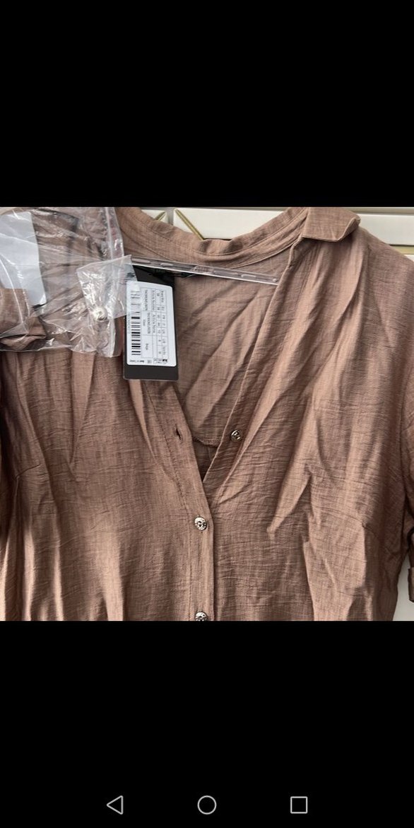 Bej Keten V Yaka Uzun Elbise - Görsel 4