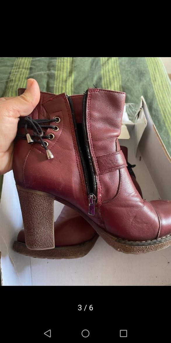 Bordo Deri Tokalı Kadın Topuklu Bot - Görsel 5