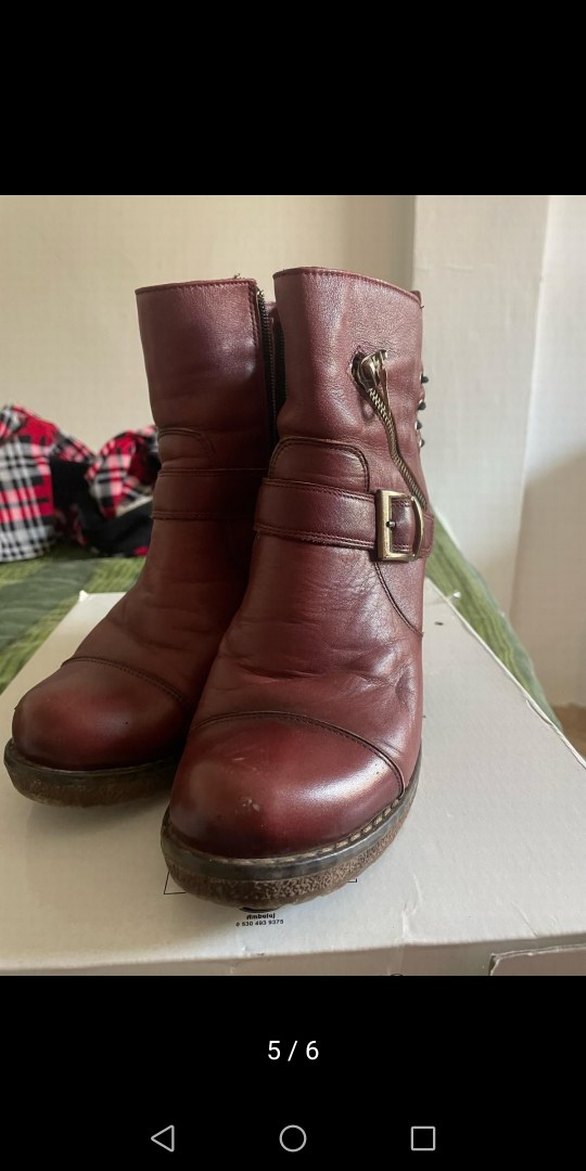 Bordo Deri Tokalı Kadın Topuklu Bot - Görsel 4