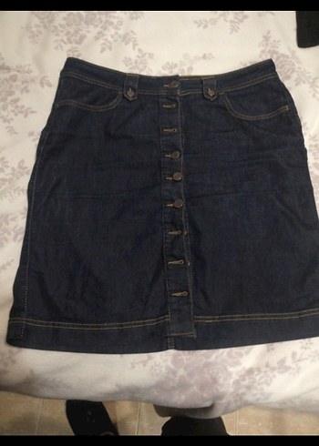 Düğmeli Lacivert Denim Midi Etek - Görsel 2