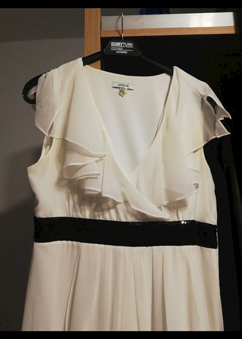 Beyaz Midi Katlı Elbise Siyah Kemerli - Görsel 6