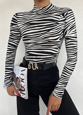 s Beden Yarım boğaz zebra bluz
