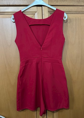 Kırmızı V sırt Kolsuz Kadın Tulum - Görsel 4