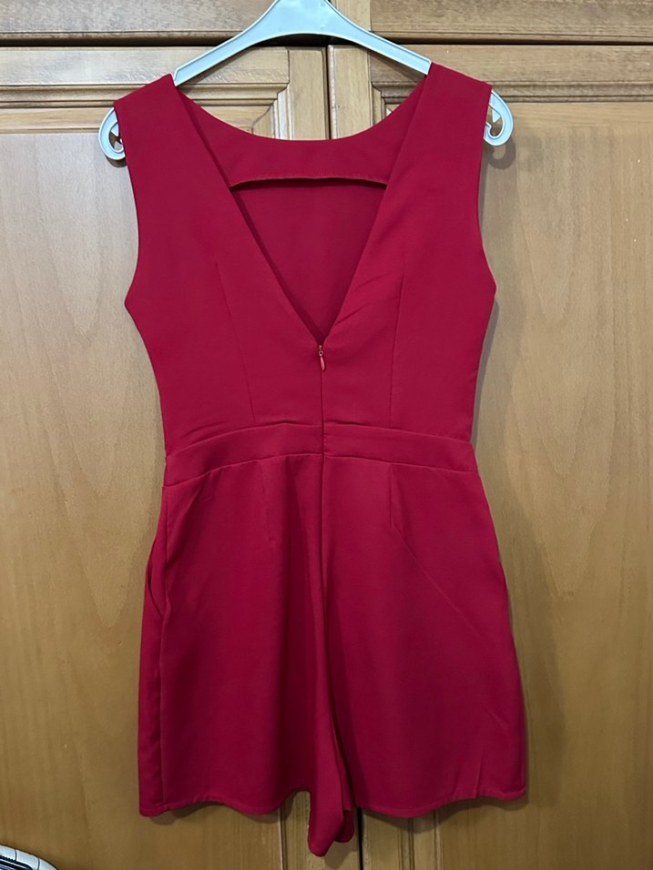 Kırmızı V sırt Kolsuz Kadın Tulum - Görsel 4