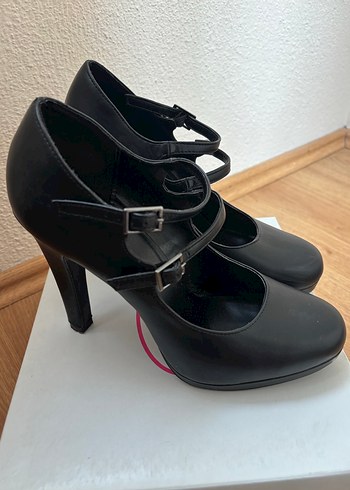 Graceland Siyah Deri Tokalı Topuklu Kadın Ayakkabı - Görsel 4