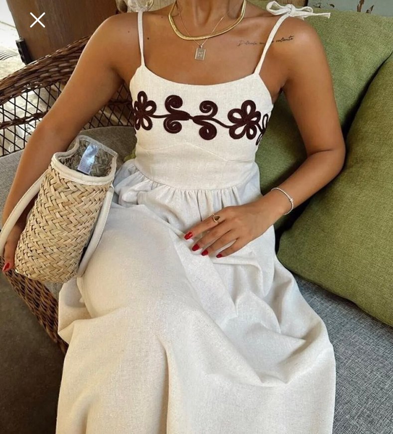 Nakışlı Boncuk Detaylı Beyaz Uzun Elbise - Görsel 2