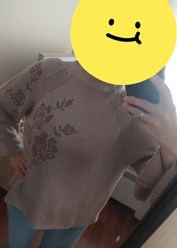 Stradivarius Nakışlı Gül kurusu pembe Kadın Triko Kazak - Görsel 4