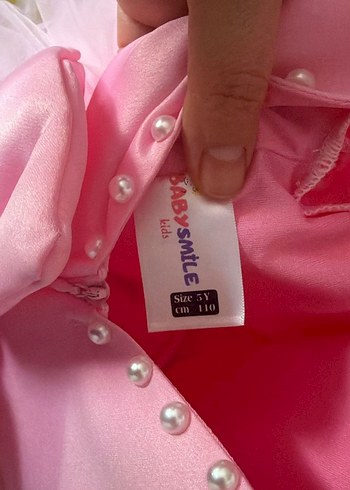 Kız Çocuk Pembe V Yakalı Fiyonklu Elbise - Görsel 3