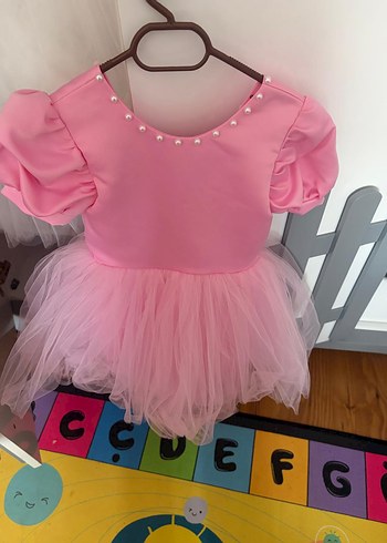 Kız Çocuk Pembe V Yakalı Fiyonklu Elbise - Görsel 2