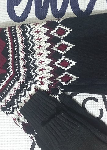 Bordo Desenli erkek Örgü Kazak - Görsel 2