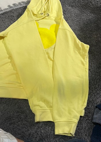 Sarı Kapüşonlu Kadın Sweatshirt - Görsel 3